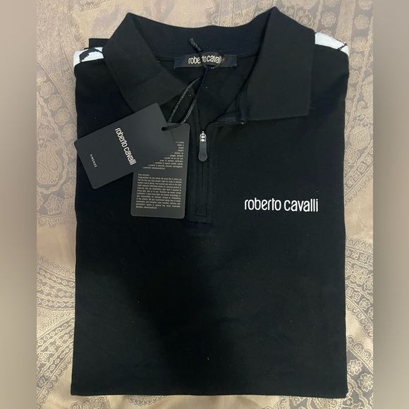 ROBERTO CAVALLI EMBROIDERED LOGO BLACK POLO SZ XL - Picture 2 of 8